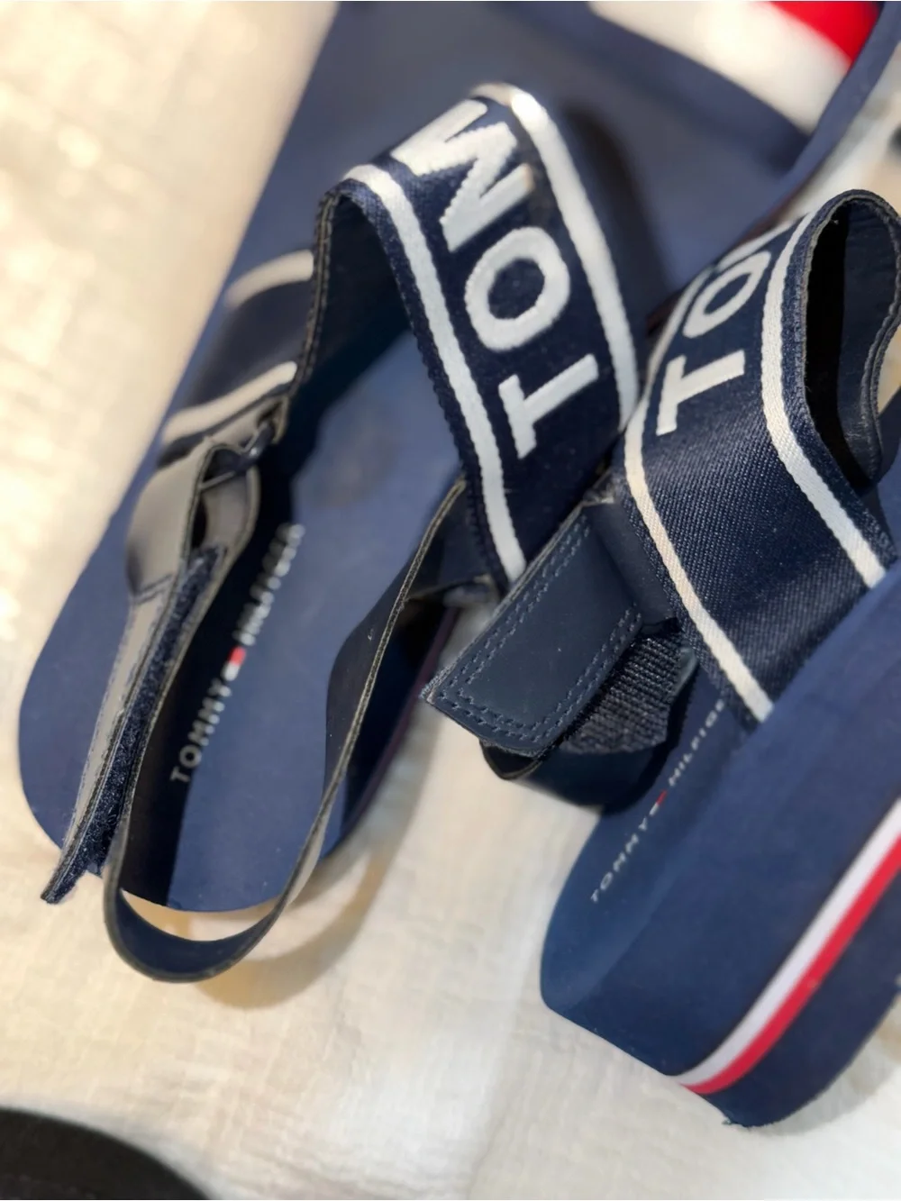 Tommy Hilfiger Navy Sandals with Red & White Stripe